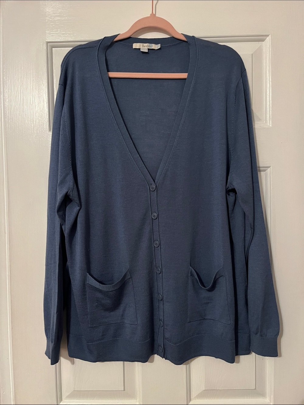 Boden Wool Silk Dusty Blue Button-Down Cardigan